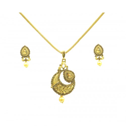 Golden Pendent Set with Earrings, Gold Color, KHP-2669, Fashion Jewelry